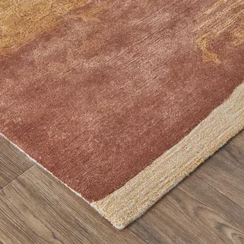 12' X 15' Red Orange And Ivory Abstract Hand Tufted Area Rug