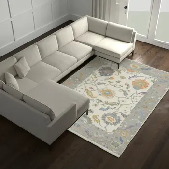 12' X 15' Ivory Orange And Blue Floral Hand Knotted Area Rug With Fringe