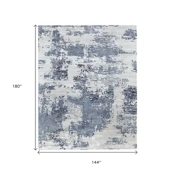 12' X 15' Blue And Ivory Abstract Hand Tufted Area Rug