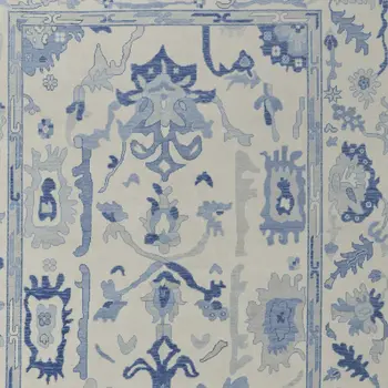 12' X 15' Ivory And Blue Floral Hand Knotted Area Rug With Fringe