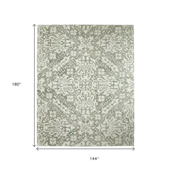 12' X 15' Ivory And Green Floral Hand Tufted Area Rug