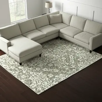 12' X 15' Ivory And Green Floral Hand Tufted Area Rug