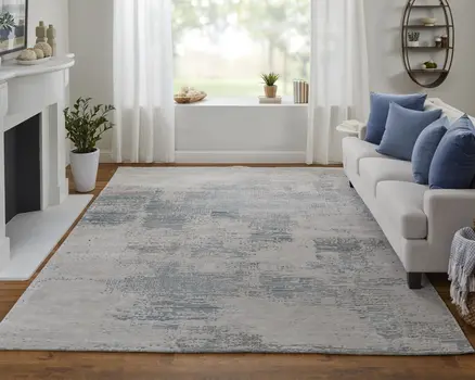12' X 15' Gray Taupe And Blue Abstract Hand Tufted Area Rug
