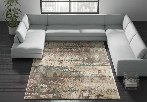 12' X 15' Ivory Blue And Purple Abstract Distressed Area Rug