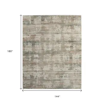 12' X 15' Ivory Gray And Green Abstract Distressed Area Rug