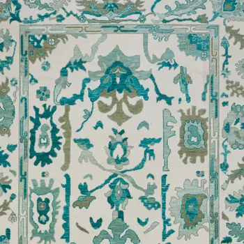 12' X 15' Green And Ivory Floral Hand Knotted Area Rug With Fringe