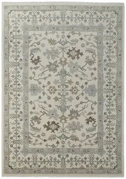 12' X 15' Ivory Gray And Brown Floral Hand Knotted Area Rug With Fringe