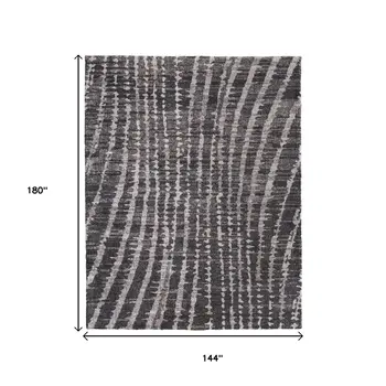 12' X 15' Black Gray And Ivory Abstract Area Rug