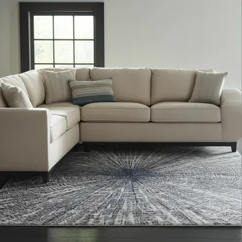 12' X 15' Ivory Gray And Blue Abstract Area Rug