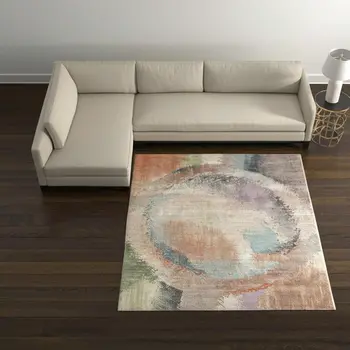 12' X 15' Brown Tan And Blue Abstract Distressed Area Rug