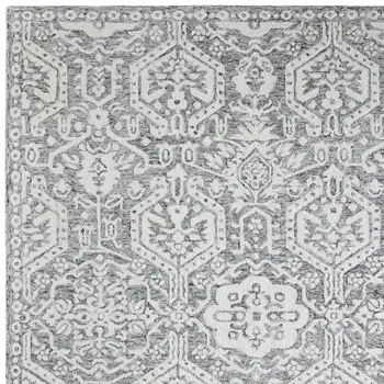 12' X 15' Gray And White Geometric Hand Tufted Area Rug