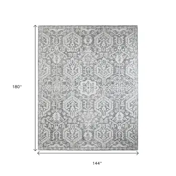 12' X 15' Gray And White Geometric Hand Tufted Area Rug