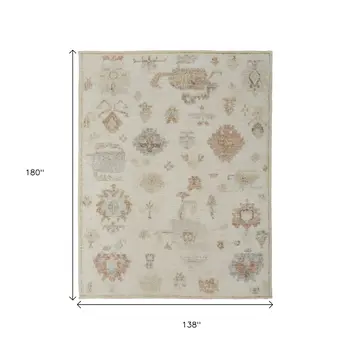 12' X 15' Ivory Orange And Gray Wool Floral Hand Knotted Area Rug
