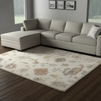 12' X 15' Ivory Orange And Gray Wool Floral Hand Knotted Area Rug