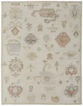 12' X 15' Ivory Orange And Gray Wool Floral Hand Knotted Area Rug