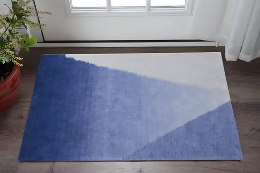 2' X 3' Blue And Gray Geometric Hand Tufted Area Rug