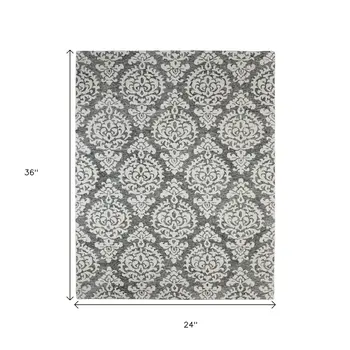 2' X 3' Gray Ivory And Black Floral Hand Tufted Area Rug