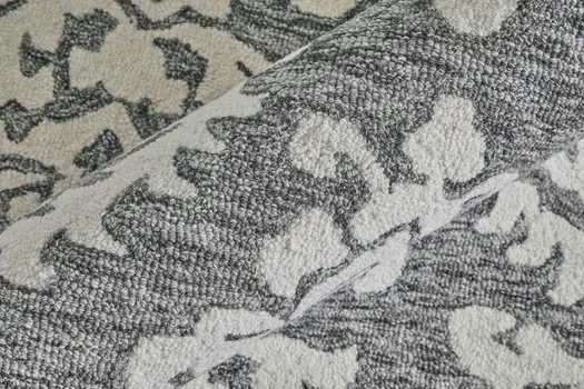 2' X 3' Gray Ivory And Black Floral Hand Tufted Area Rug