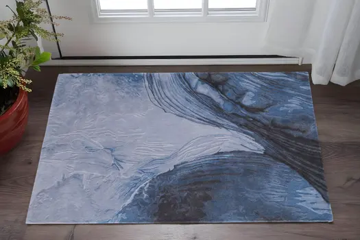 2' X 3' Blue Black And Gray Abstract Hand Tufted Area Rug