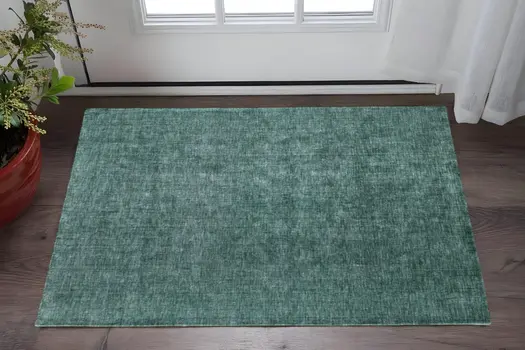 2' X 3' Green And White Hand Woven Area Rug