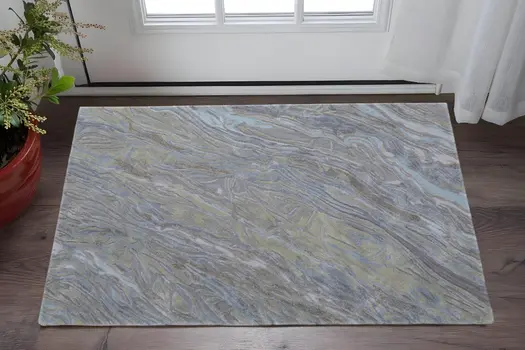 2' X 3' Blue Green And Gray Abstract Hand Tufted Area Rug