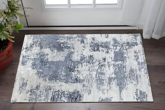 2' X 3' Blue And Ivory Abstract Hand Tufted Area Rug