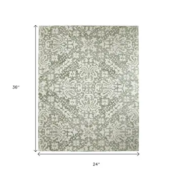 2' X 3' Ivory And Green Floral Hand Tufted Area Rug