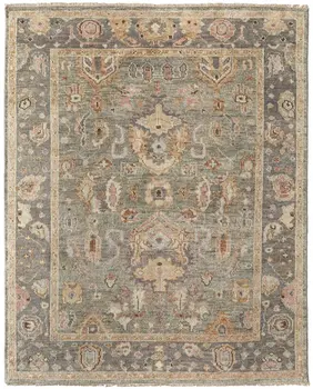 2' X 3' Gray Gold And Pink Oriental Hand Knotted Area Rug With Fringe