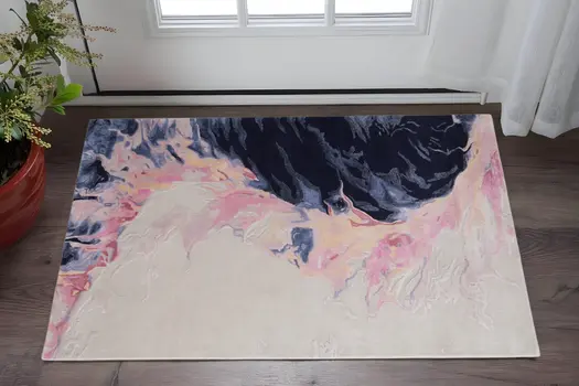 2' X 3' Pink Blue And Ivory Abstract Hand Tufted Area Rug