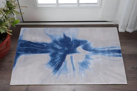 2' X 3' Blue And Gray Abstract Hand Tufted Area Rug