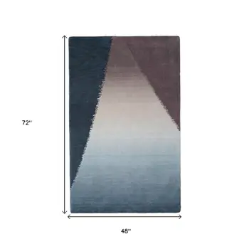 4' X 6' Taupe Blue And Tan Geometric Hand Tufted Area Rug