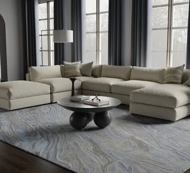 4' X 6' Blue Green And Gray Abstract Hand Tufted Area Rug