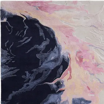4' X 6' Pink Blue And Ivory Abstract Hand Tufted Area Rug