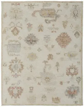 4' X 6' Ivory Orange And Gray Wool Floral Hand Knotted Area Rug