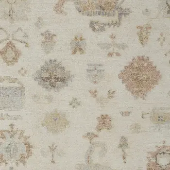 4' X 6' Ivory Orange And Gray Wool Floral Hand Knotted Area Rug