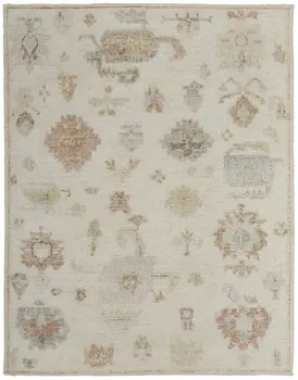 4' X 6' Ivory Orange And Gray Wool Floral Hand Knotted Area Rug
