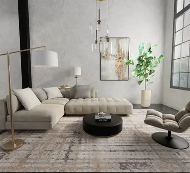 5' X 8' Brown Tan And Ivory Abstract Distressed Area Rug