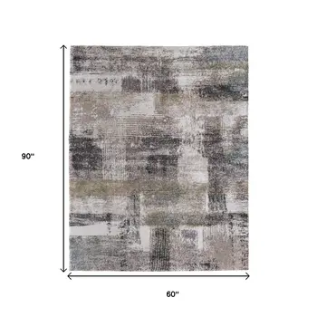 5' X 8' Gray Taupe And Ivory Abstract Distressed Area Rug