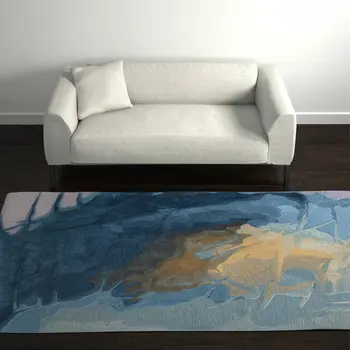 5' X 8' Blue Gold And Gray Abstract Hand Tufted Area Rug