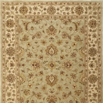 5' X 8' Tan Brown And Green Oriental Hand Tufted Area Rug