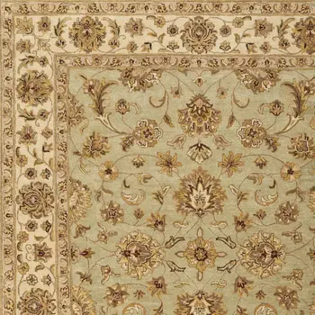 5' X 8' Tan Brown And Green Oriental Hand Tufted Area Rug