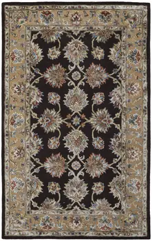 5' X 8' Brown Tan And Orange Floral Hand Tufted Area Rug