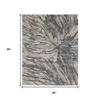 5' X 8' Gray Green And Ivory Abstract Area Rug