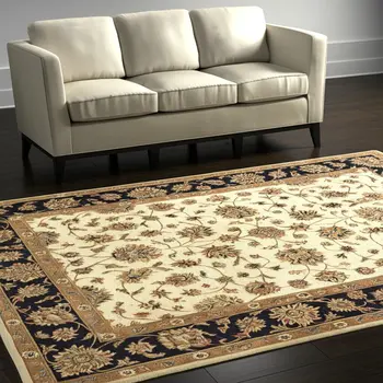 5' X 8' Tan Brown And Black Oriental Hand Tufted Area Rug