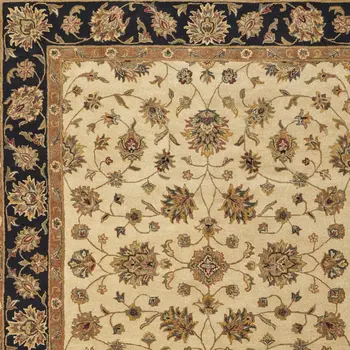 5' X 8' Tan Brown And Black Oriental Hand Tufted Area Rug