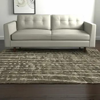 5' X 8' Green And Tan Abstract Area Rug