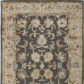 5' X 8' Taupe Tan And Ivory Floral Hand Tufted Area Rug
