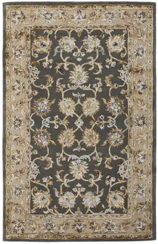 5' X 8' Taupe Tan And Ivory Floral Hand Tufted Area Rug