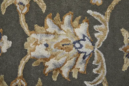 5' X 8' Taupe Tan And Ivory Floral Hand Tufted Area Rug