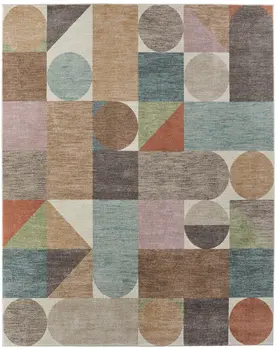 5' X 8' Ivory Brown And Blue Checkered Area Rug
